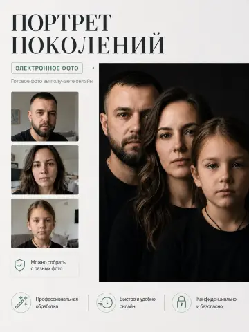 Портрет трёх поколений семьи, созданный из разных фотографий